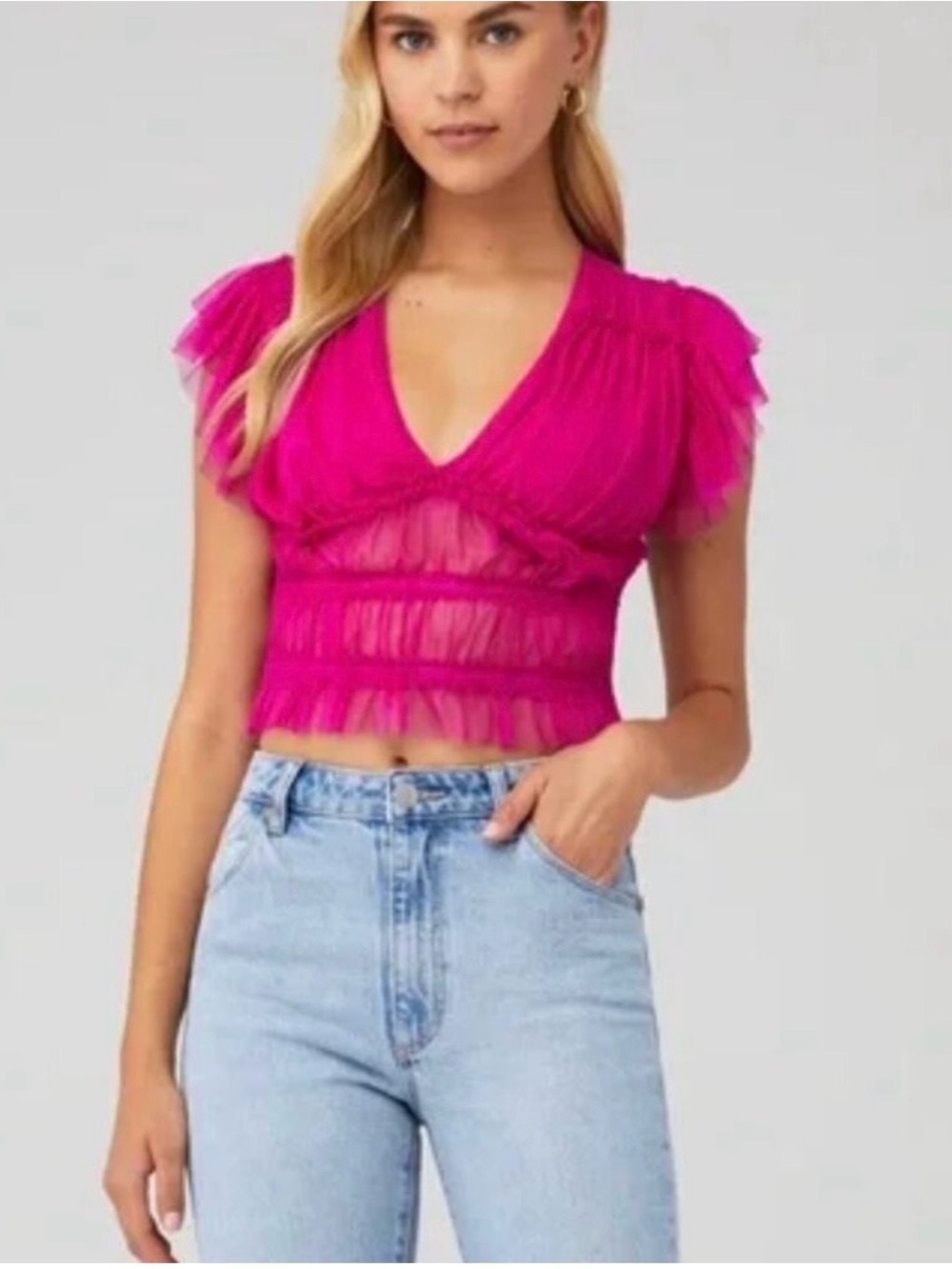 Free People Making Me Smile Sheer Top in Hot Pink